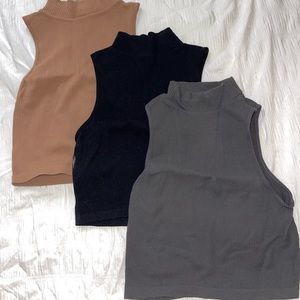 BUNDLE OF 3, FREE SHIP, beige grey and black, XS/S, ribbed, worn once, High neck